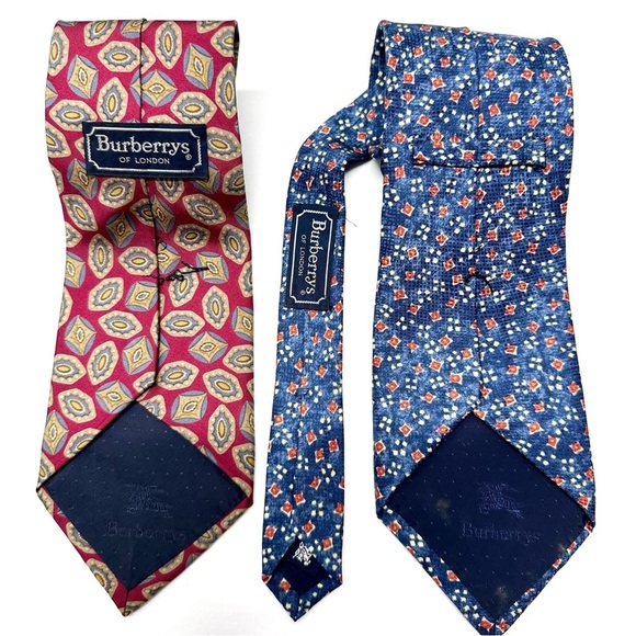 2 Vintage Burberry London Silk Handmade Ties - Picture 1 of 15